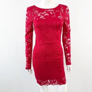 Forever 21 Red Lace Long Sleeve Sheath Dress Size M Cocktail Lovecore Party NEW
